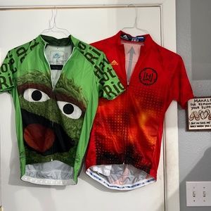 Lot Of 2 Mens Small S Biking Cycling  Shirts Oscar Grouch Sesame Street